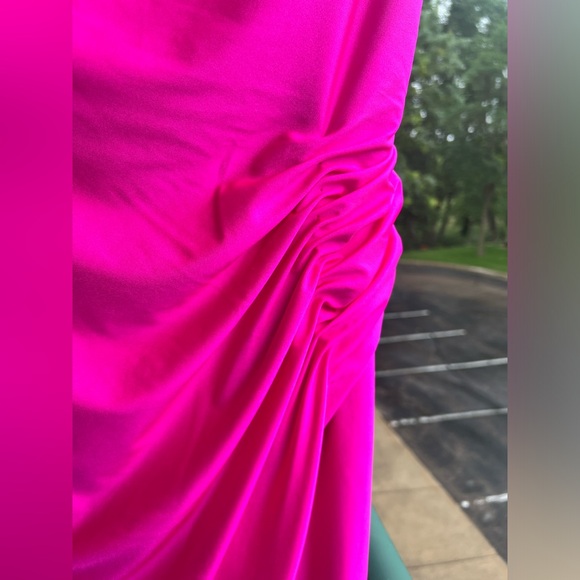 🆕🌸GB Hot Pink Ruched Satin Prom Wedding Party Maxi Dress Evening Size 9 - Picture 8 of 17